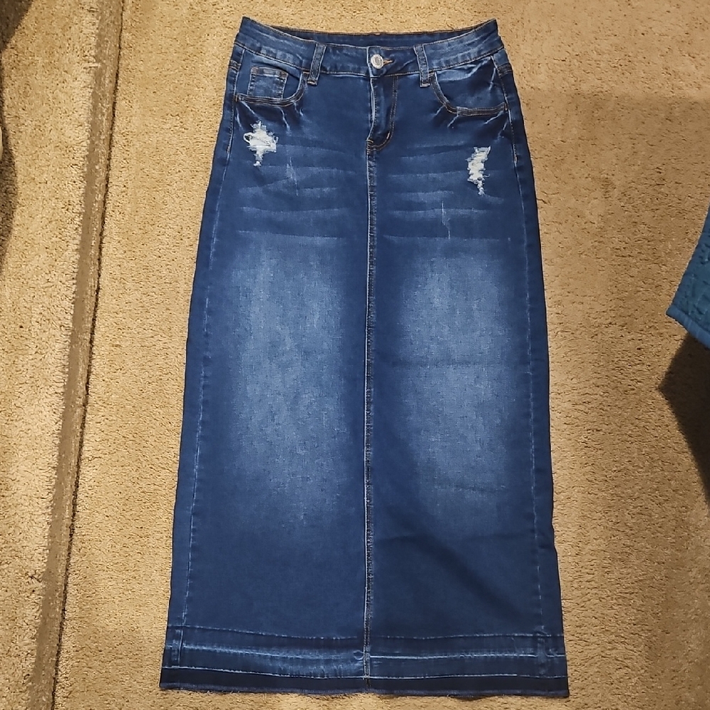 Denim Blue Distressed Skirt